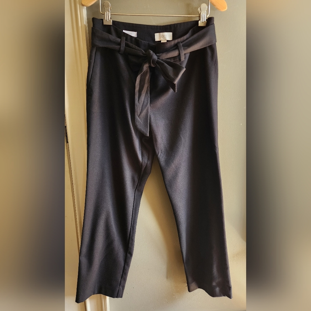 LOFT Women's Black Tie-Waist Straight Leg Dress Pants Trousers Black Size 4